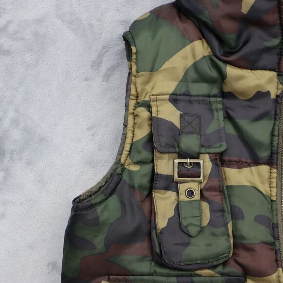 Pumpkin Vest Mens M Green Camo Full Zip Cargo Casual Outdoor Outfit - Picture 9 of 16
